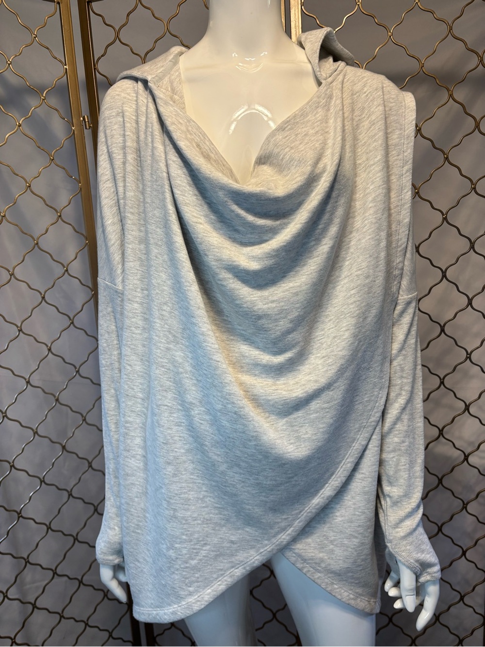 Athleta Light Gray Draped Cowl Hooded Pullover size XL